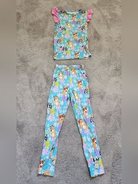 Kids Blue Floral & Puppy Print Pajama Set